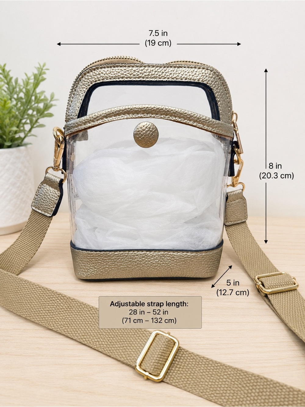 Clear Crossbody Bag with Gold Trim - Women's Shoulder Purse - Picture 2 of 7